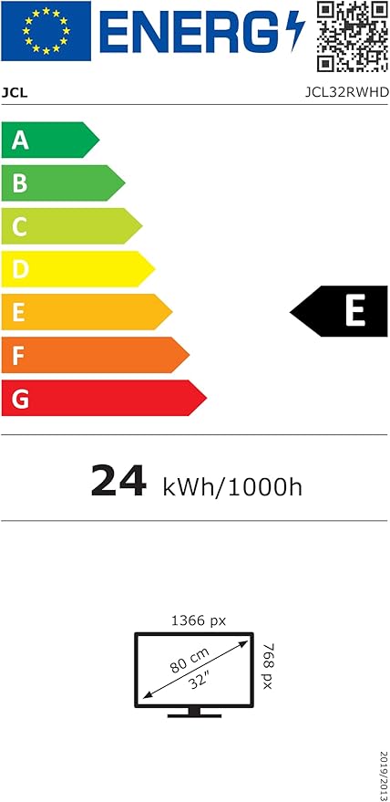 JCL JCL32RWHD Smart TV 32" HD Ready 720p Sistema Operativo webOS TV 8.1, WiFi Ethernet, Netflix Youtube, HDMI x3, VESA, DVB +T/T2/C/S/S2 [Classe di efficienza energetica E]